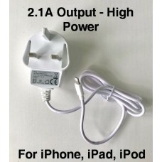 High Power 2.1A Mains Charger UK Plug Lightning Connector for iPhone iPod iPad High Power 2.1A Mains Charger UK Plug Lightning Connector for iPhone iPod iPad