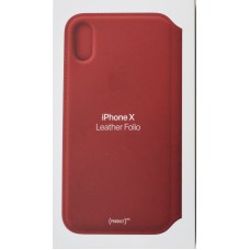Genuine Original Official Leather Folio Flip Case Red for Apple iPhone X / XS