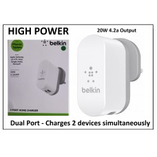Belkin 4.2A Two-Port Mains Charger - Grey/White for iPhone iPad Tab Smartphone Belkin 4.2A Two-Port Mains Charger - Grey/White for iPhone iPad Tab Smartphone