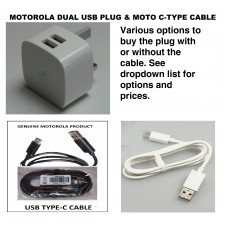 Genuine Motorola Dual USB Mains Charger Only & Micro USB or USB C-Type Cable